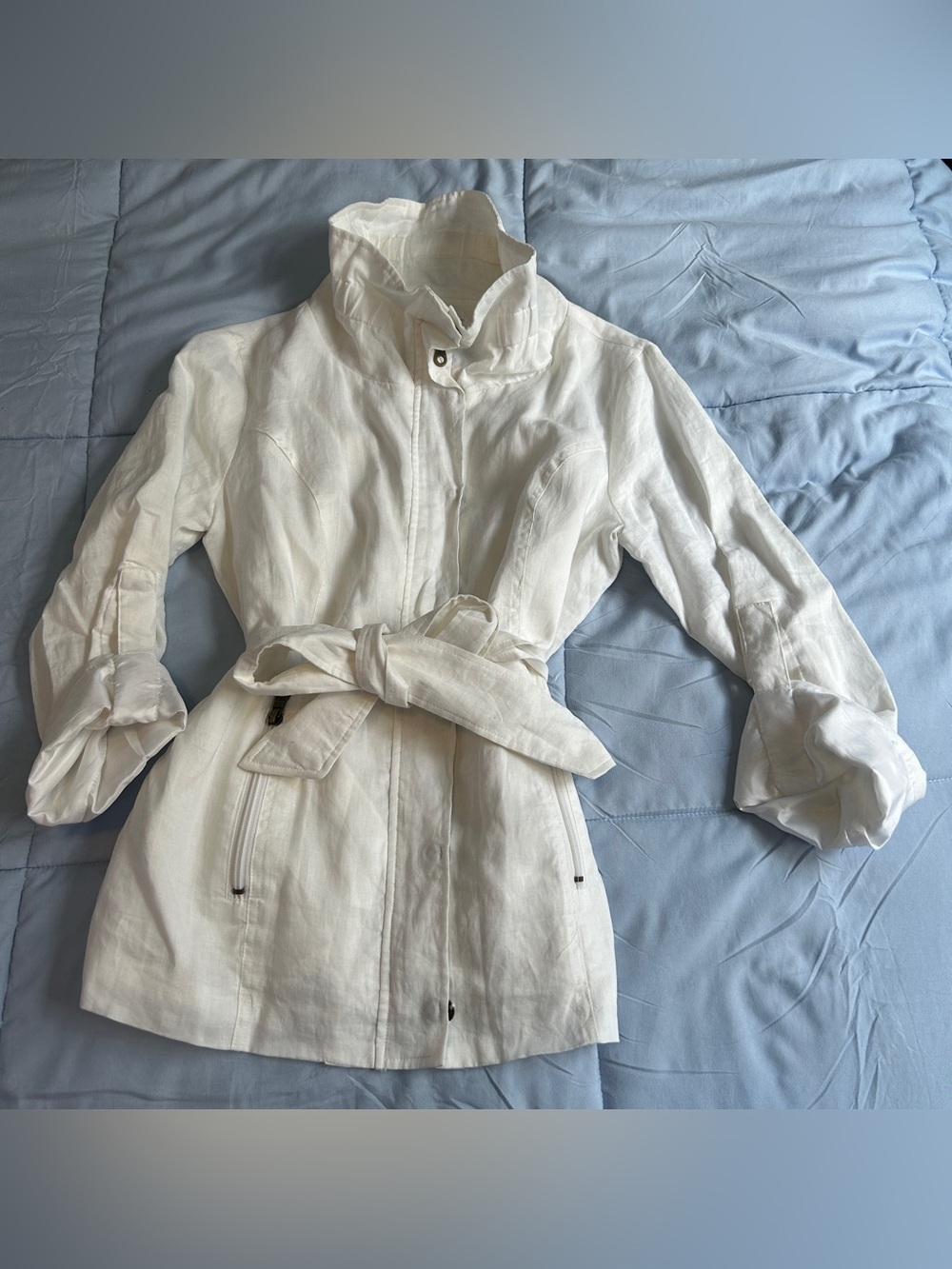 Puli 100% Ramie Zip Snap Front Mock Neck Light Jacket Women’s 4